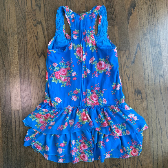Abercrombie & Fitch Blue Floral Ruffle Tiered Mini Dress Cottagecore Small - Picture 11 of 13